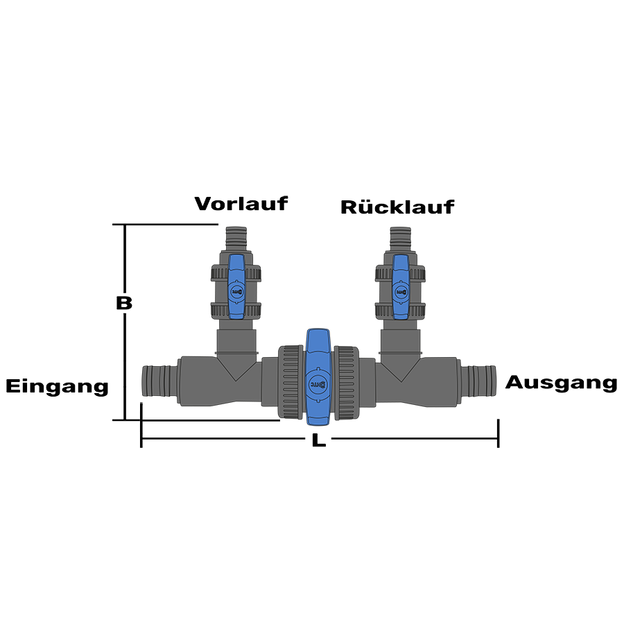 Poolheizung Bypass Schlauchtülle 38mm x 2fach Schlauchtülle 32mm