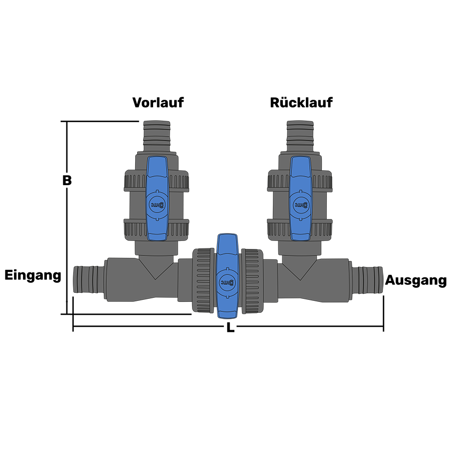 Poolheizung Bypass 4fach Schlauchtülle 38mm