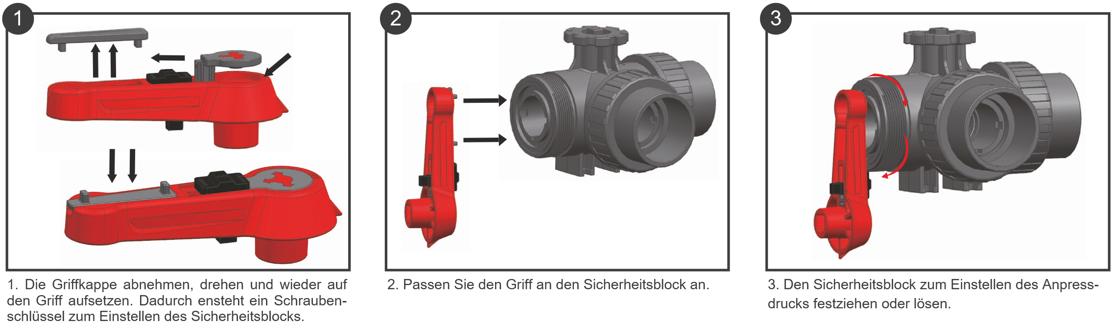 HTC 3-Wege Kugelhahn Industrie T-Bohrung Druckverlust