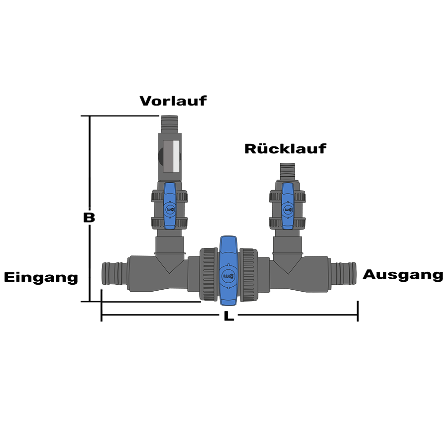 Poolheizung Bypass Schlauchtülle 38mm x 2fach Schlauchtülle 32mm
