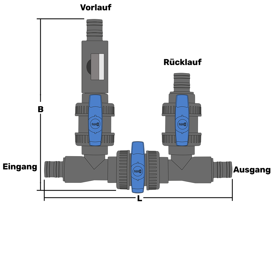 Poolheizung Bypass 4fach Schlauchtülle 38mm