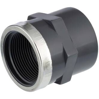Manicotto in PVC-U a incollare con filetto femmina e anello inox 304, 75mm x 2 1/2"