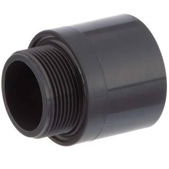 U-PVC male/female solvent adapter, male thread, without hegaxon, 50/63mm x 1 1/2"