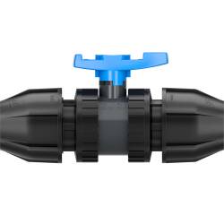 PVC-U Kugelhahn HDPE 2fach &Uuml;berwurf 2fach PP-Klemme