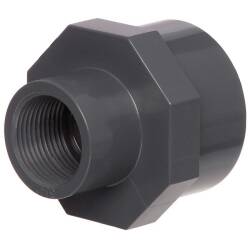 PVC-U Reduziermuffe, 2fach Innengewinde 3/4&quot; x 1/2&quot;