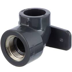 Gomito a 90&deg; a incollare x filetto femmina in ottone, con flangia, in PVC-U, 25mm x 3/4&quot;