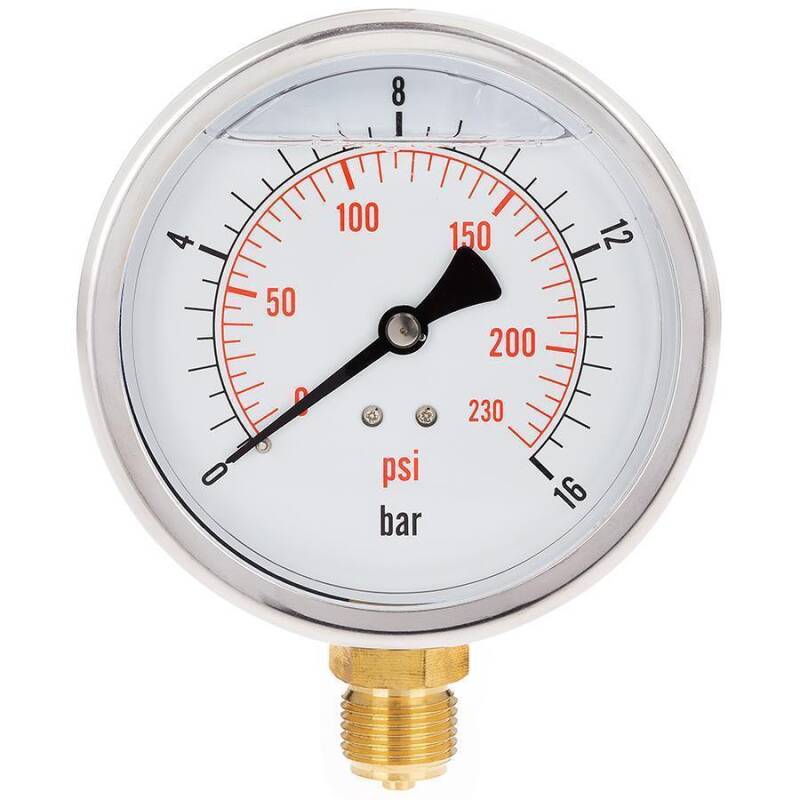 Manometer 4 V2A Glyzerinfllung Anschluss radial 1/2 Aussengewinde Messing