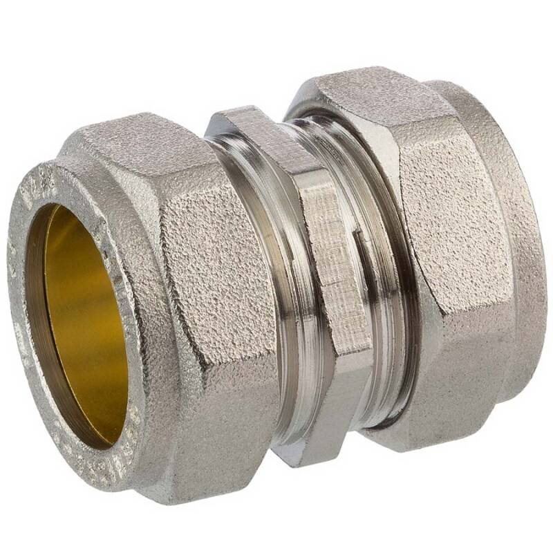 Brass compression fitting, for copper and steel pipes