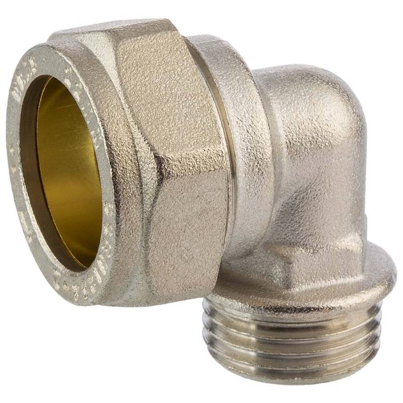 Brass elbow 90° compression fitting x male thread, for copper and steel pipes