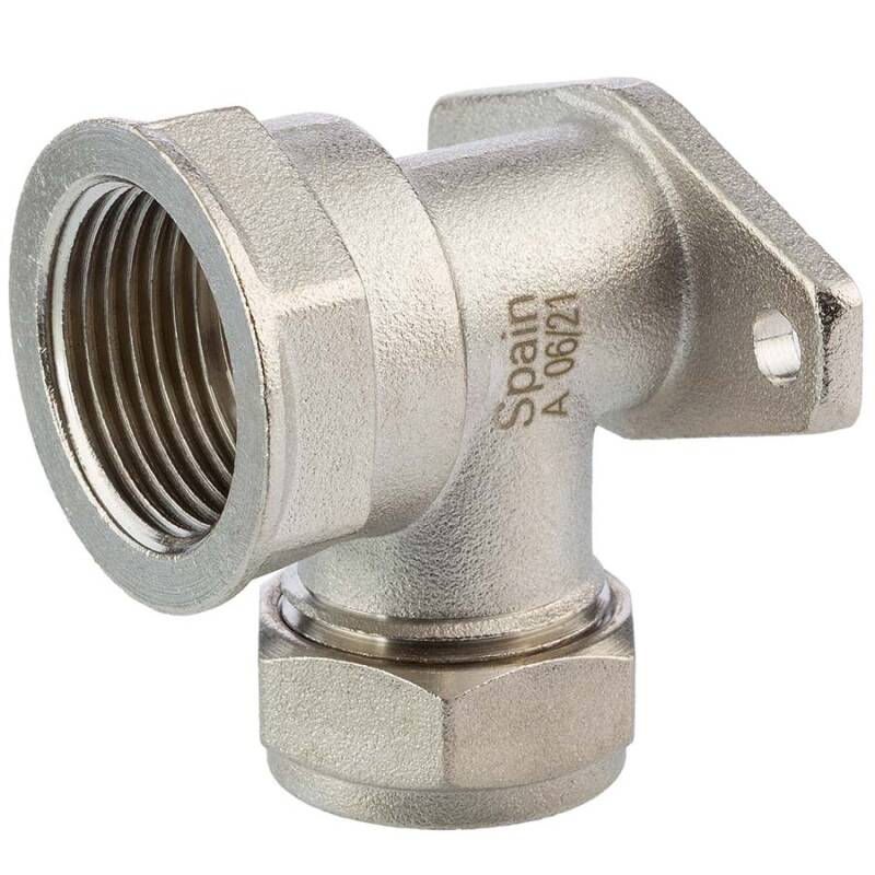 Brass compression fitting with flange x female thread, for copper and steel pipes