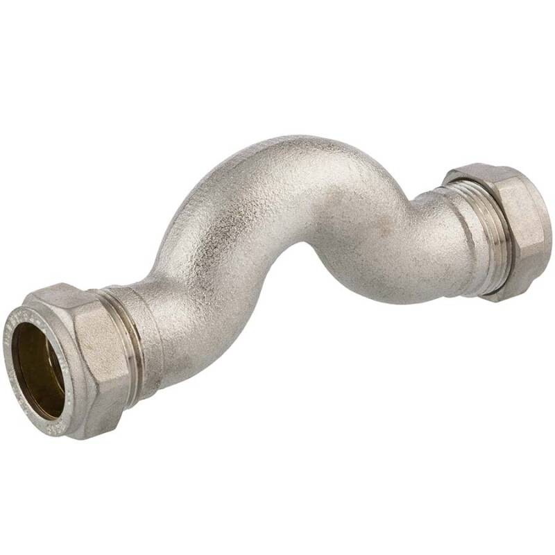 Brass S bend compression fitting, for copper and steel pipes