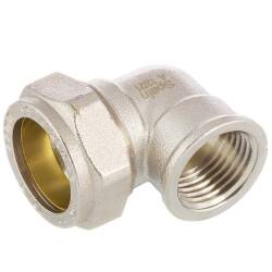 Brass elbow 90° compression fitting x female thread, for copper and steel pipes