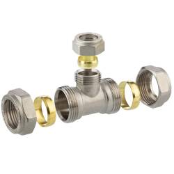 Brass reducing tee 90&deg; compression fitting, for copper and steel pipes