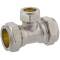 Brass reducing tee 90° compression fitting, for copper and steel pipes