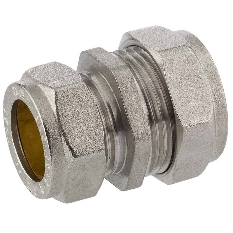 Brass reducing compression fitting, for copper and steel pipes