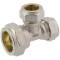 Brass reducing tee 90° compression fitting, for copper and steel pipes 22 x 15 x 15mm