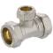 Brass reducing tee 90° compression fitting, for copper and steel pipes 22 x 15 x 22mm