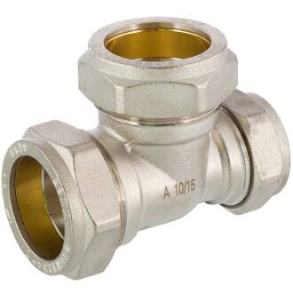 Brass reducing tee 90° compression fitting, for copper and steel pipes 28 x 28 x 22mm