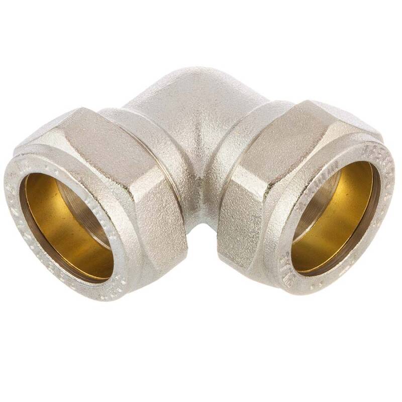 Brass elbow 90° compression fitting, for copper and steel pipes