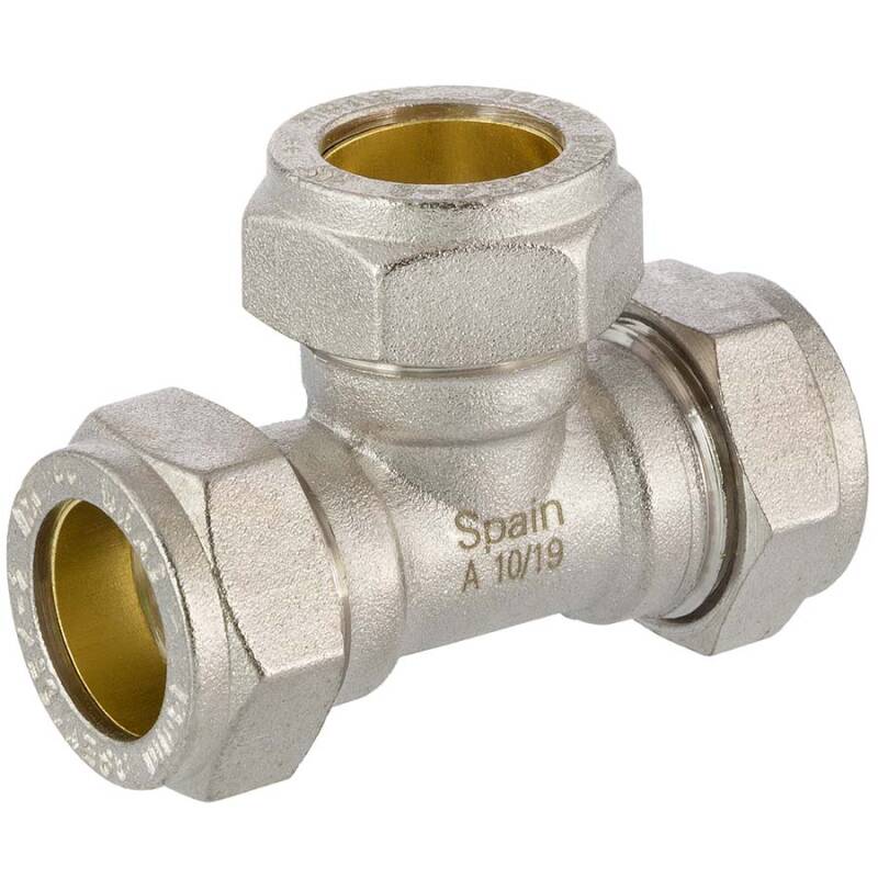 Brass tee 90° compression fitting
