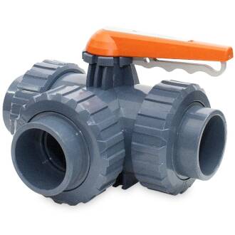 U-PVC 3 way ball valve, adjustable T-pattern, socket 40mm