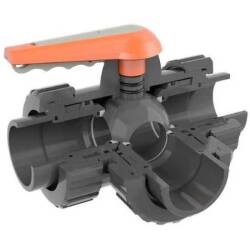 U-PVC 3 way ball valve, adjustable T-pattern, socket 40mm