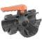 U-PVC 3 way ball valve, adjustable T-pattern, socket 40mm