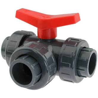 U-PVC 3 way ball valve T-pattern, solvent socket 16mm