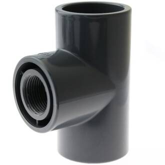 PVC-U T-piece 90°, glue socket x internal thread reduced 20mm x 3/8"