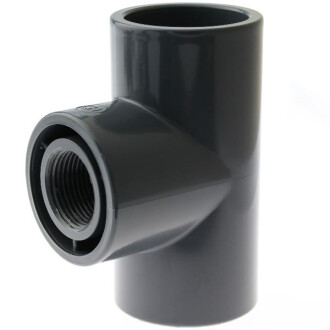 PVC-U 90° T-piece, solvent-weld socket x reduced female thread 63mm x 3/4"