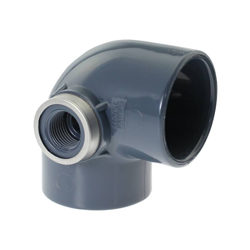 U-PVC solvent elbow 90° with side reinforced threaded drain