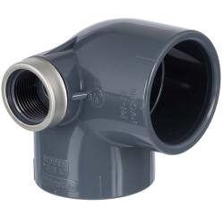 U-PVC solvent elbow 90&deg; with side reinforced threaded drain