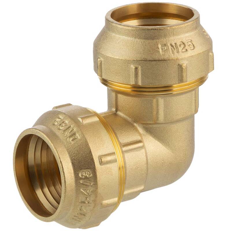 Brass elbow 90 compression fitting, DVGW