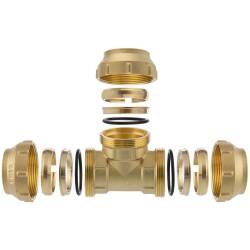 Brass tee 90&deg; compression fitting, DVGW