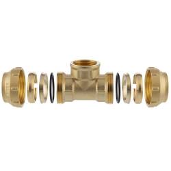 Brass tee 90 compression fitting x female thread, DVGW