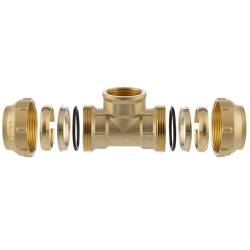 Brass tee 90&deg; compression fitting x female thread, DVGW