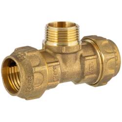 Brass tee 90&deg; compression fitting x male thread, DVGW