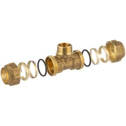 Brass tee 90&deg; compression fitting x male thread, DVGW