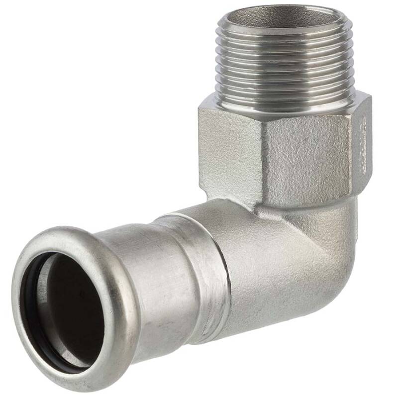 Gomito a 90 a pressare con filetto maschio, acciaio inox 316, Profilo M