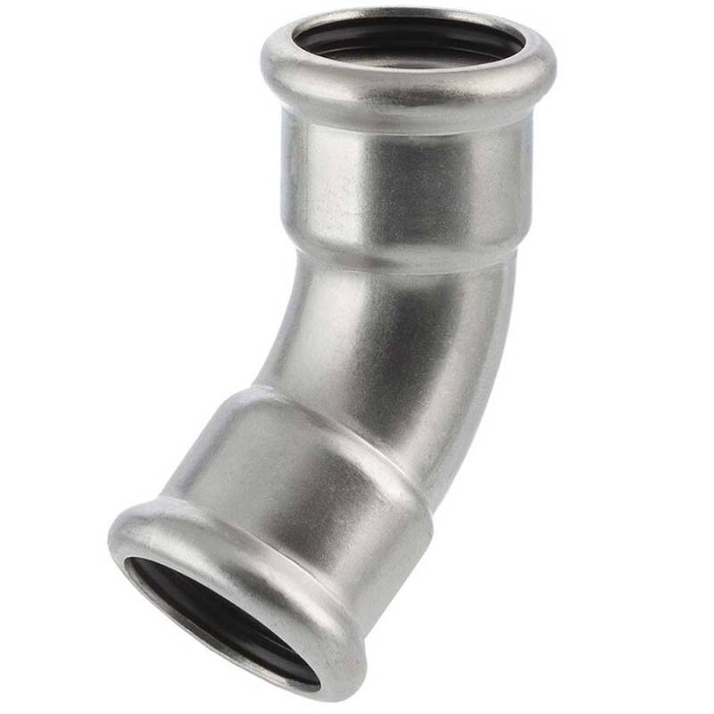 Curva a 45 f/f a pressare, acciaio inox 316, Profilo M