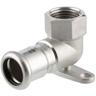 A4 ss press fitting elbow 90° with flange and female thread, M-profile 15mm x 1/2"