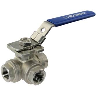 A4 ss 3 way female threaded ball valve with T-pattern 1/2"