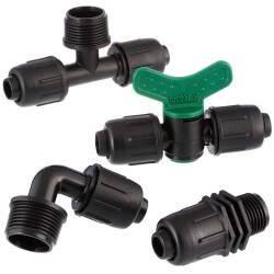 Screw connector for dripline/supply pipe