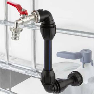 IBC container set with swan-neck tap