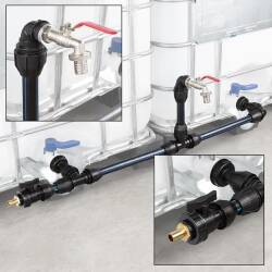 IBC container connection set with swan-neck ball valve spigot and hose tail 20mm