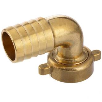 Brass hose tail 90° with female thread and nut