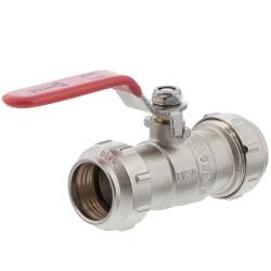 Brass ball valve compression fitting with steel handle