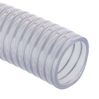 Tubo di aspirazione e mandata per liquidi con spirale di metallo in PVC trasparente per uso alimentare 19mm (3/4") Rolle 50m