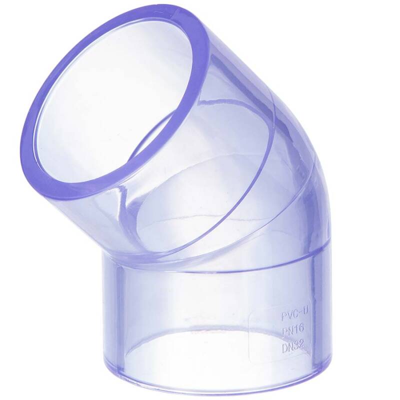 PVC-U Winkel 45 Transparent, 2fach Klebemuffe