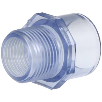PVC-U transition nipple transparent, glue socket x male thread 32mm x 1"